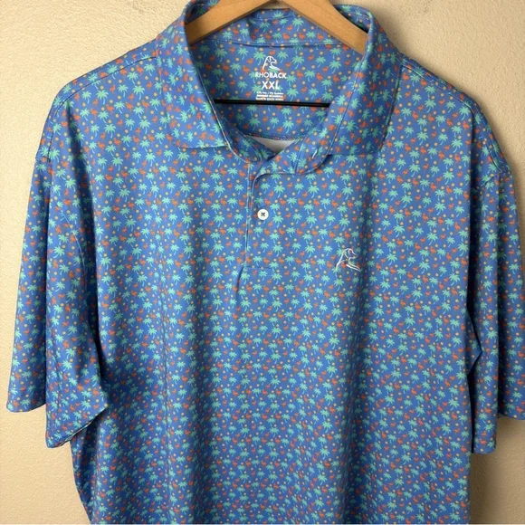 Rhoback Men’s The Snowbird Palm Tree & Flamingos Golf Polo - Picture 2 of 8